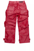 Boys Lenz Red PU Cargo Leather Baggy Fit Jean