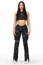 Shikira Black Marble Stacked Flare Jean