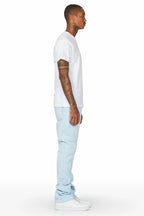 Angelo Sky Blue Patchwork Stacked Flare Pants