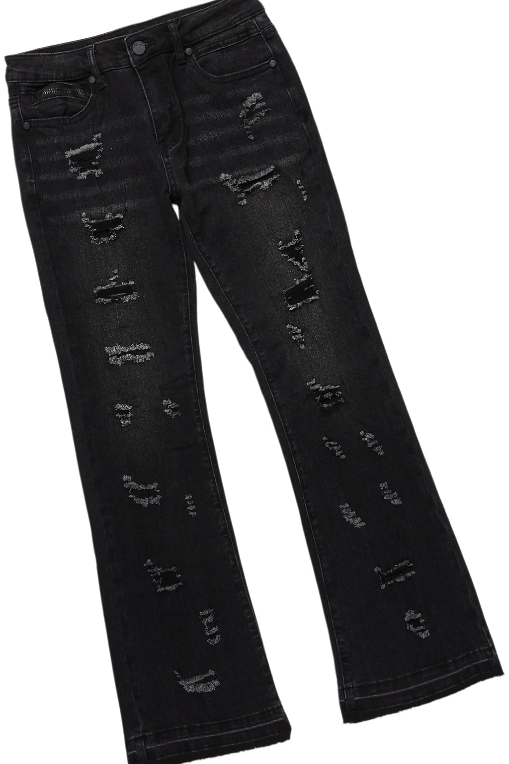 Boys Beno Black Hoodie/Stacked Flare Jean Set