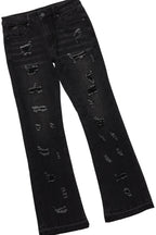 Boys Beno Black Hoodie/Stacked Flare Jean Set