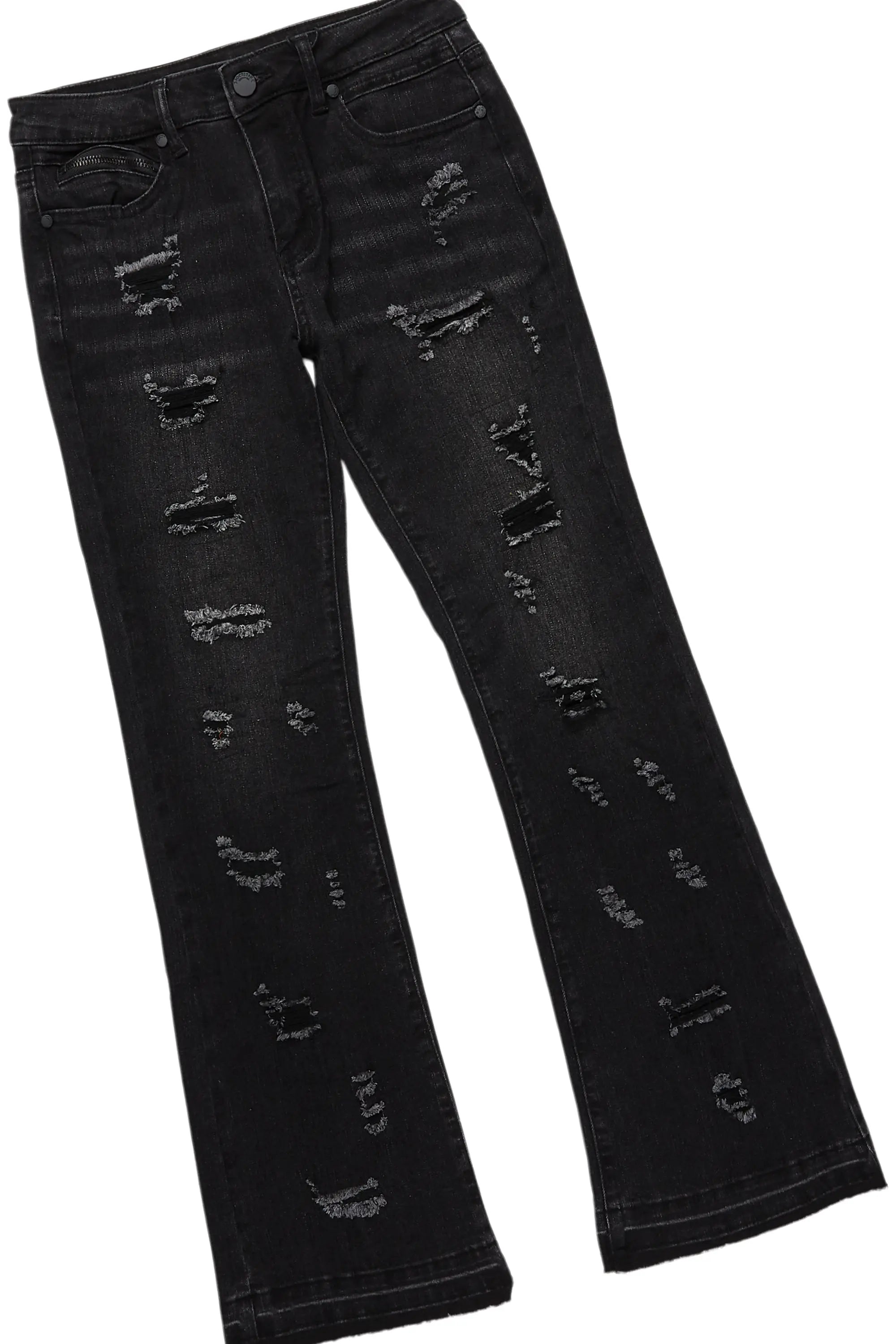 Boys Beno Black Hoodie/Stacked Flare Jean Set