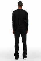 Amos Black/White Long Sleeve T-Shirt/Stacked Baggy Pant Set