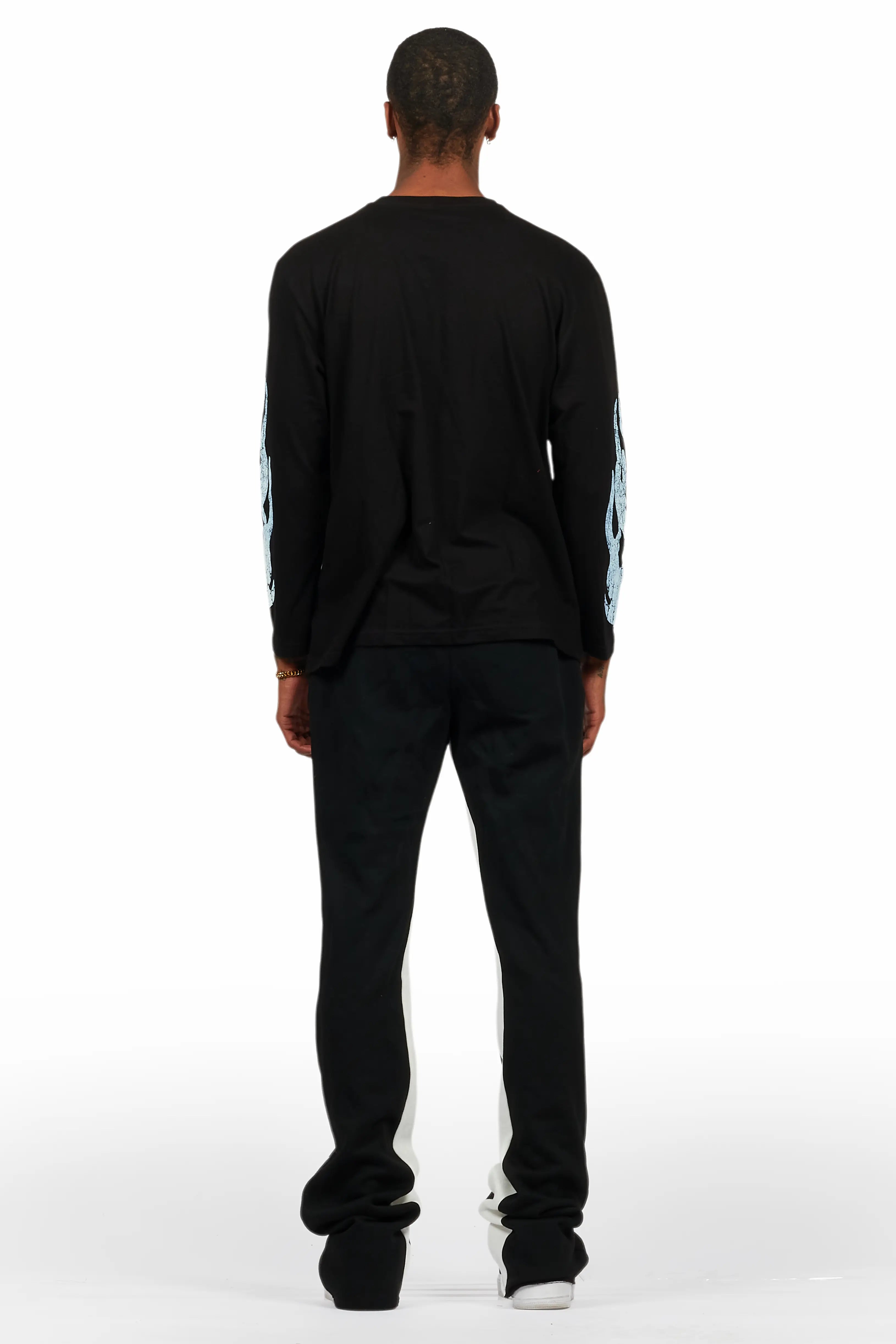 Amos Black/White Long Sleeve T-Shirt/Stacked Baggy Pant Set