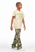 Boys Koen Vintage Sand/Green T-Shirt/Stacked Flare Jean Set