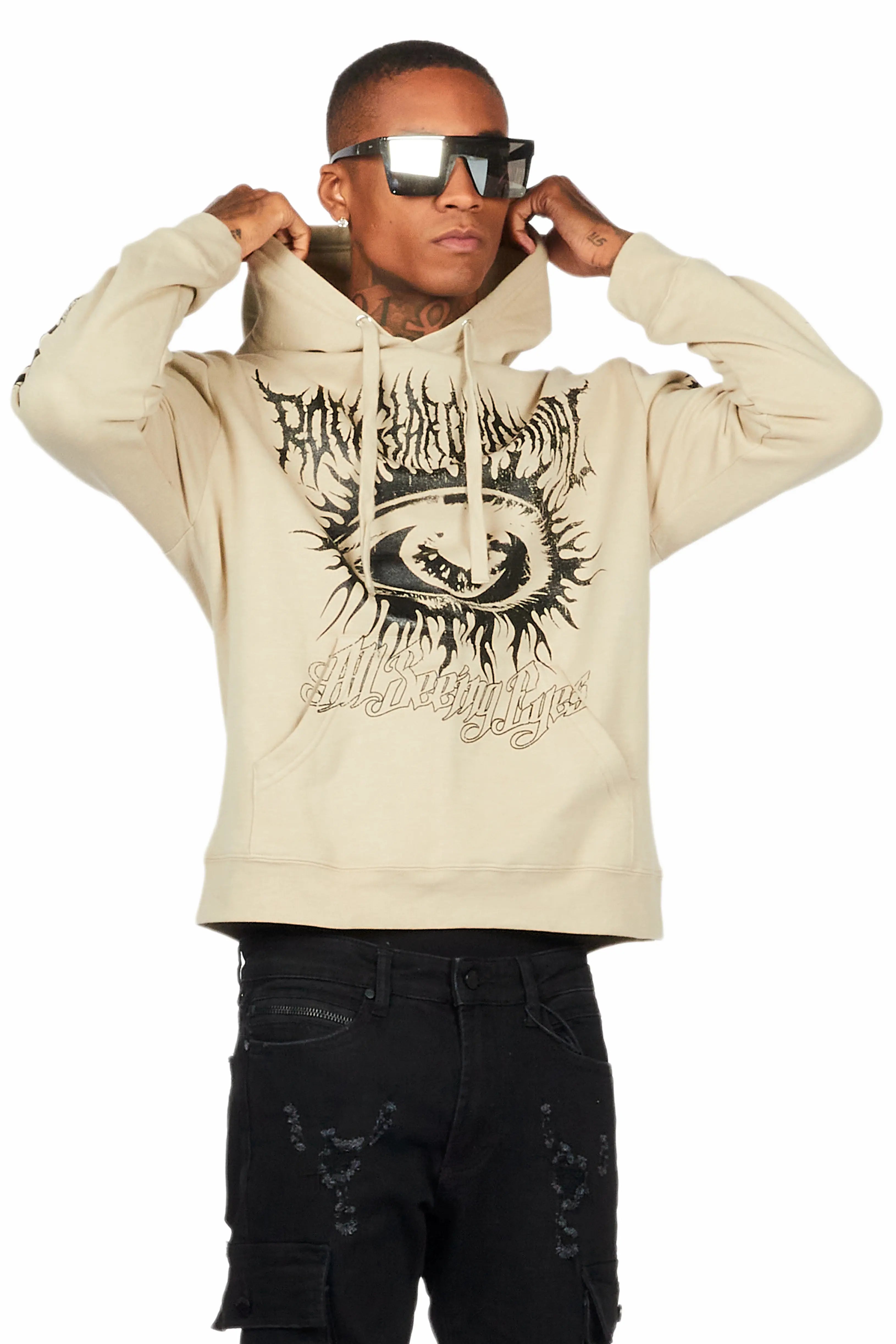 All Seeing Eyes Oatmeal Graphic Hoodie