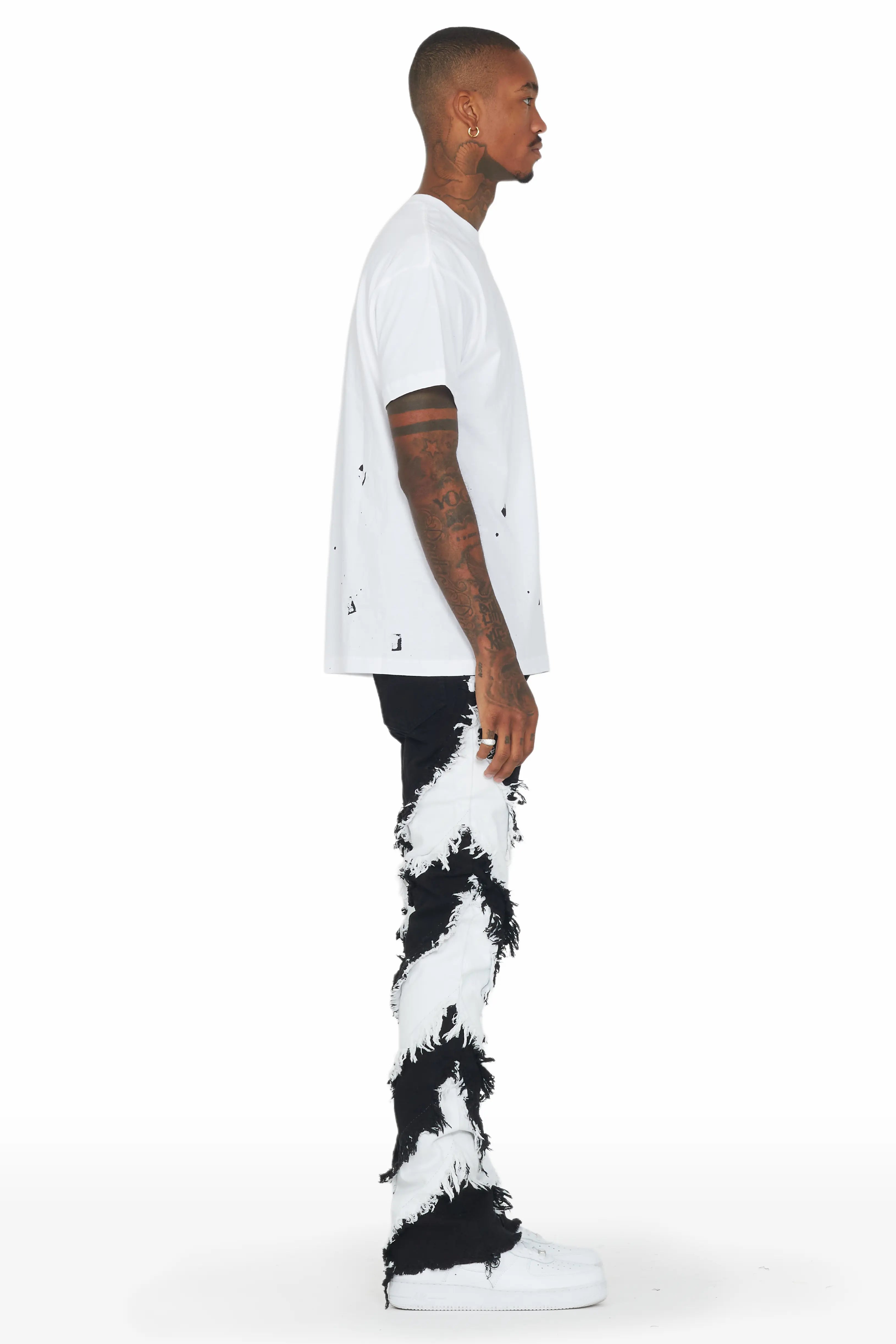 Ismael Black/White Stacked Flare Jean