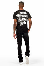 Acotas Black/Beige Patchwork Super Stacked Flare Pants