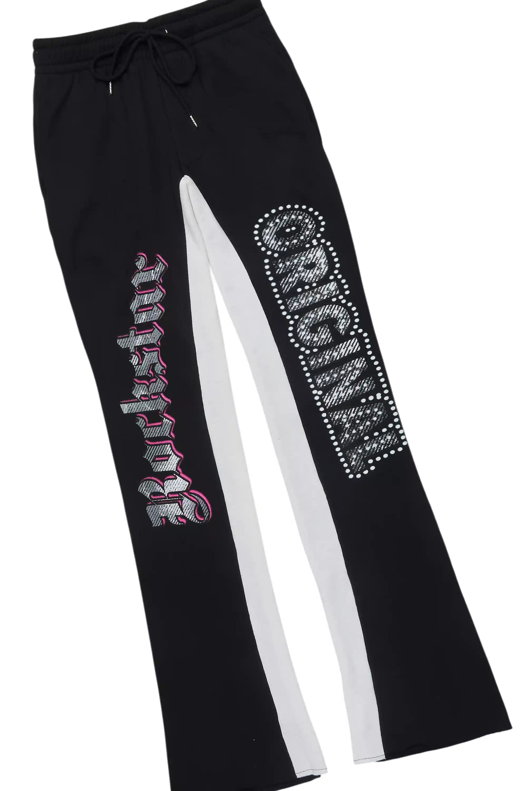 Bixner Black/Multi Hoodie/Baggy Stacked Track Pant Set