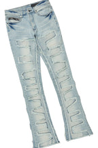 Beno White T-Shirt & Shake Blue Stacked Flare Jean Bundle