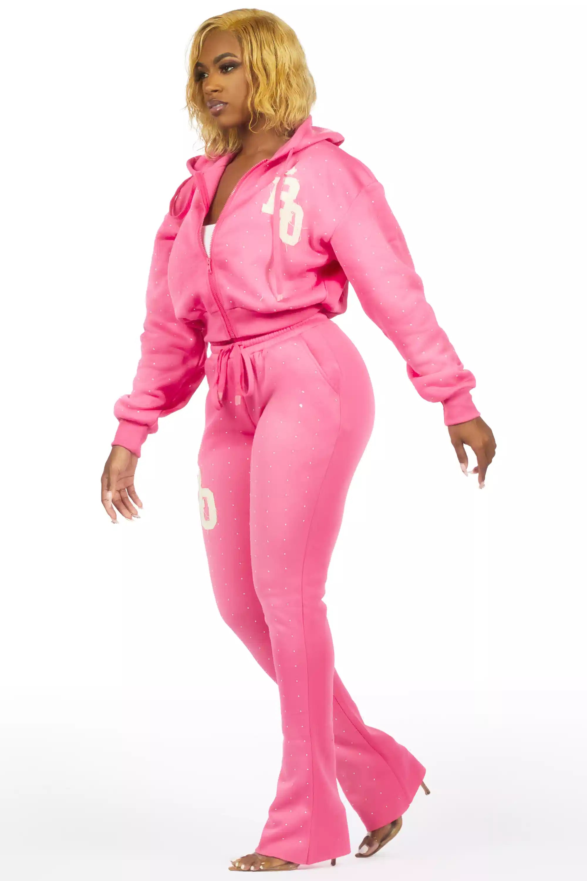 Tyona Pink Rhinestone Stacked Flare Track Set