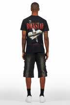 Dayte Nite Black/Red T-Shirt/Denim Short Set