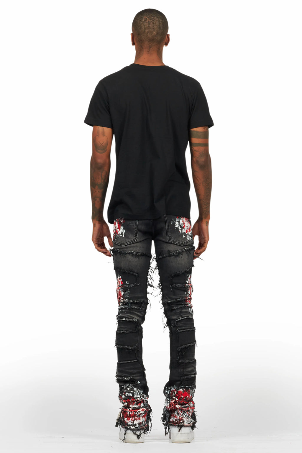Saxon Dark Grey/Red T-Shirt/Stacked Flare Jean Set