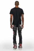 Saxon Dark Grey/Red T-Shirt/Stacked Flare Jean Set
