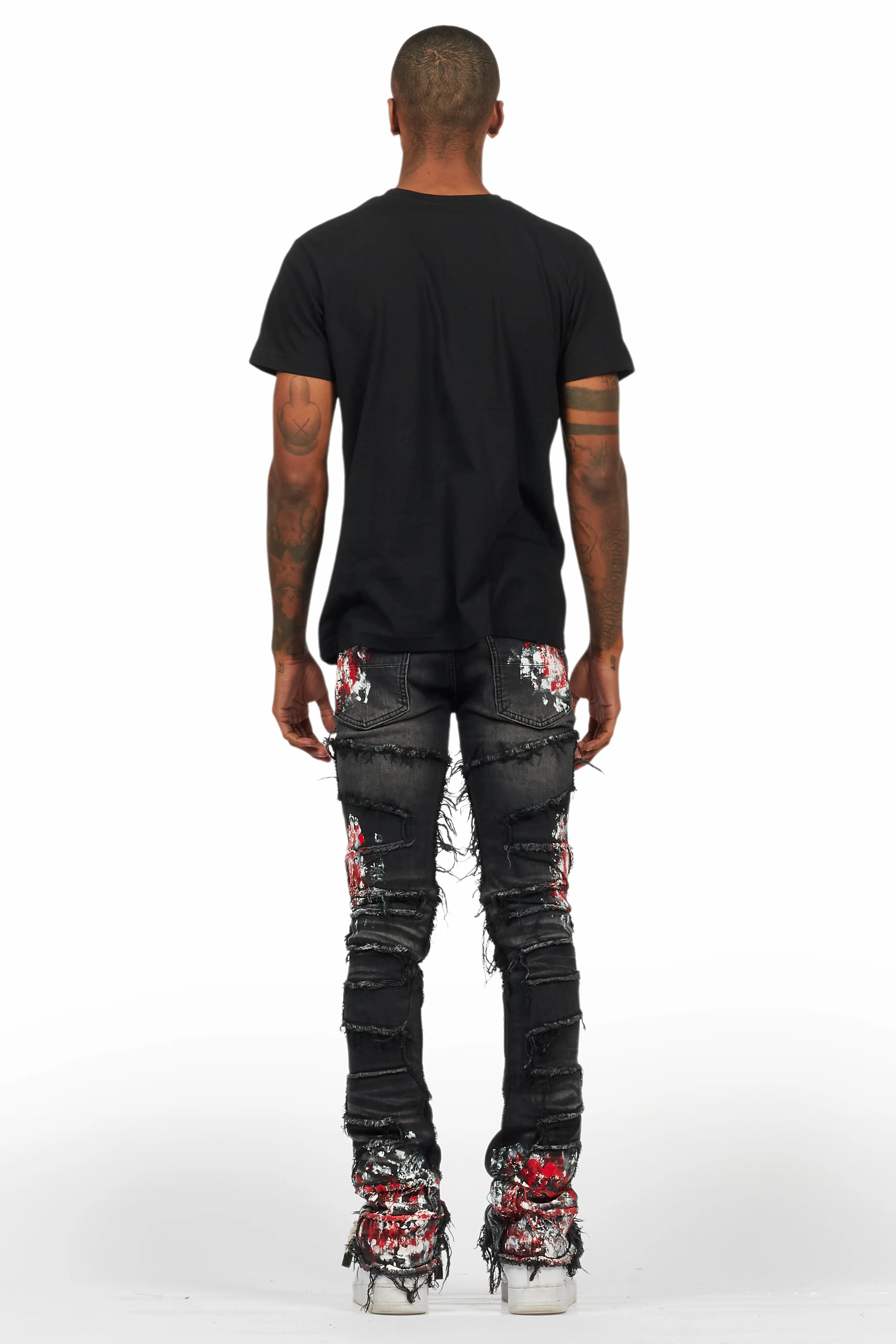 Saxon Dark Grey/Red T-Shirt/Stacked Flare Jean Set