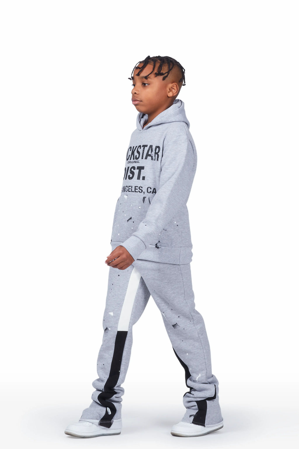 Boys Scottie Grey/Black Hoodie Super Stacked Flare Track Set