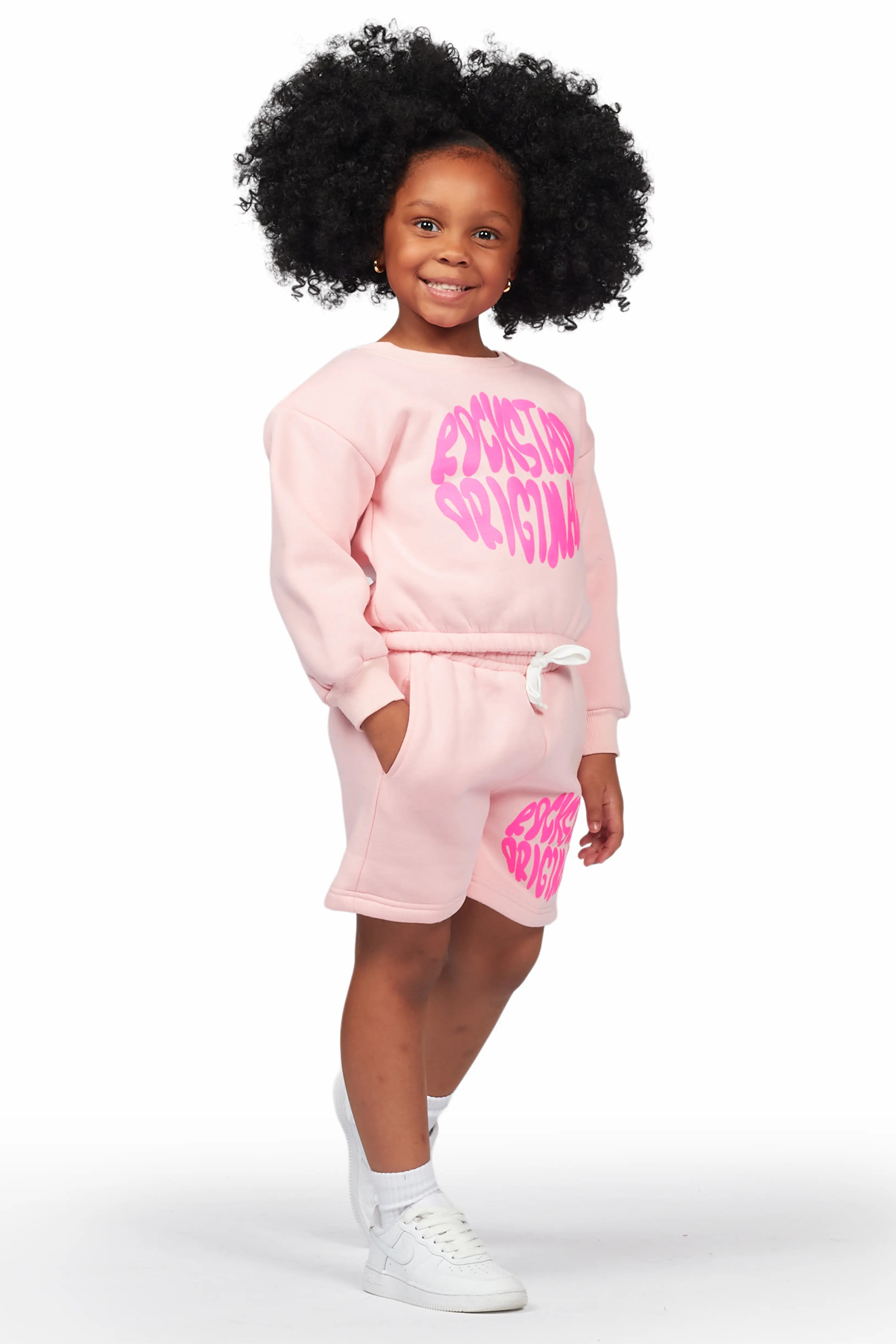 Girls Beena Blush Crop Top Short Set