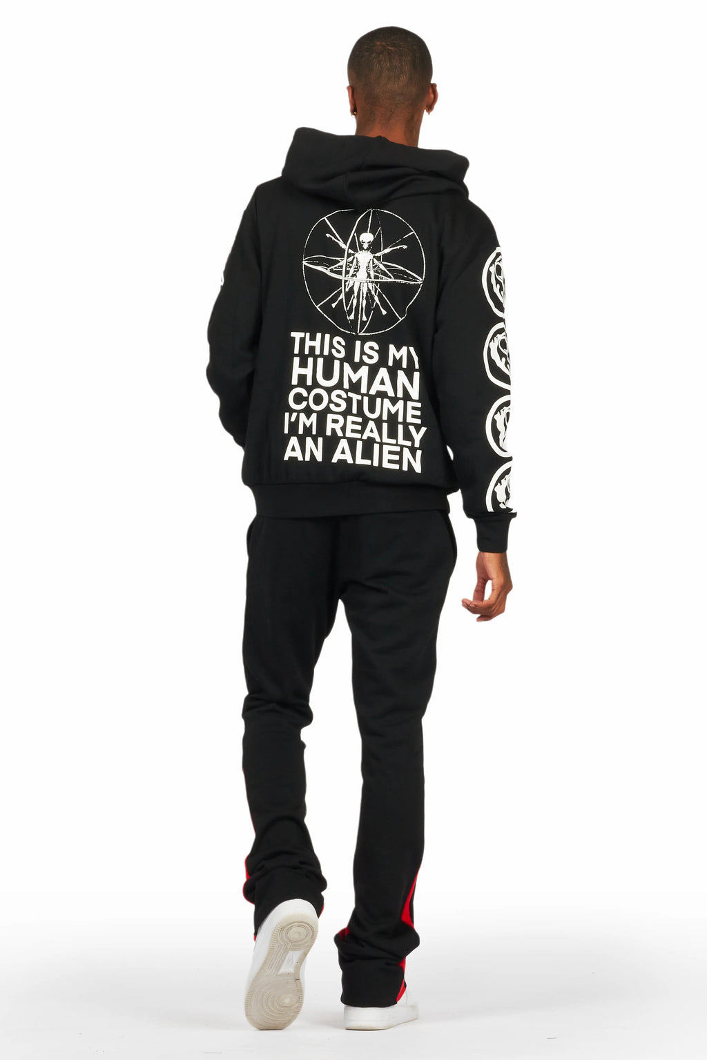 Yarden Black/Red Graphic Hoodie/Stacked Flare Pant Track Set