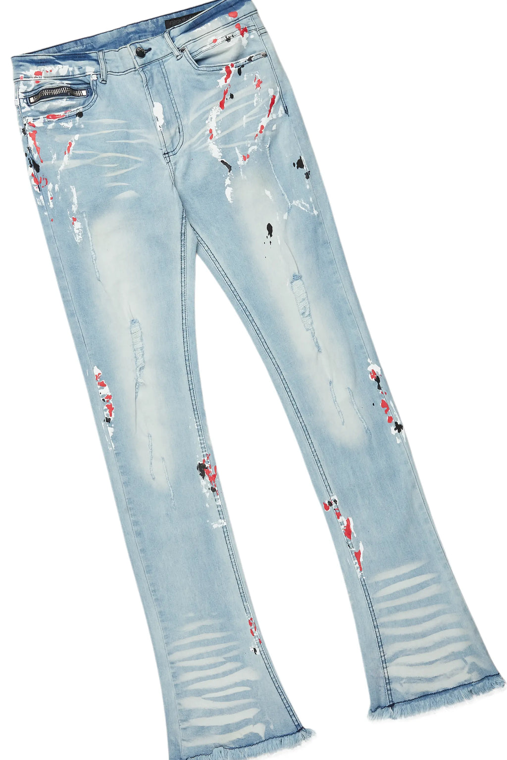 Bloke White/Blue T-Shirt/Stacked Flare Jean Set