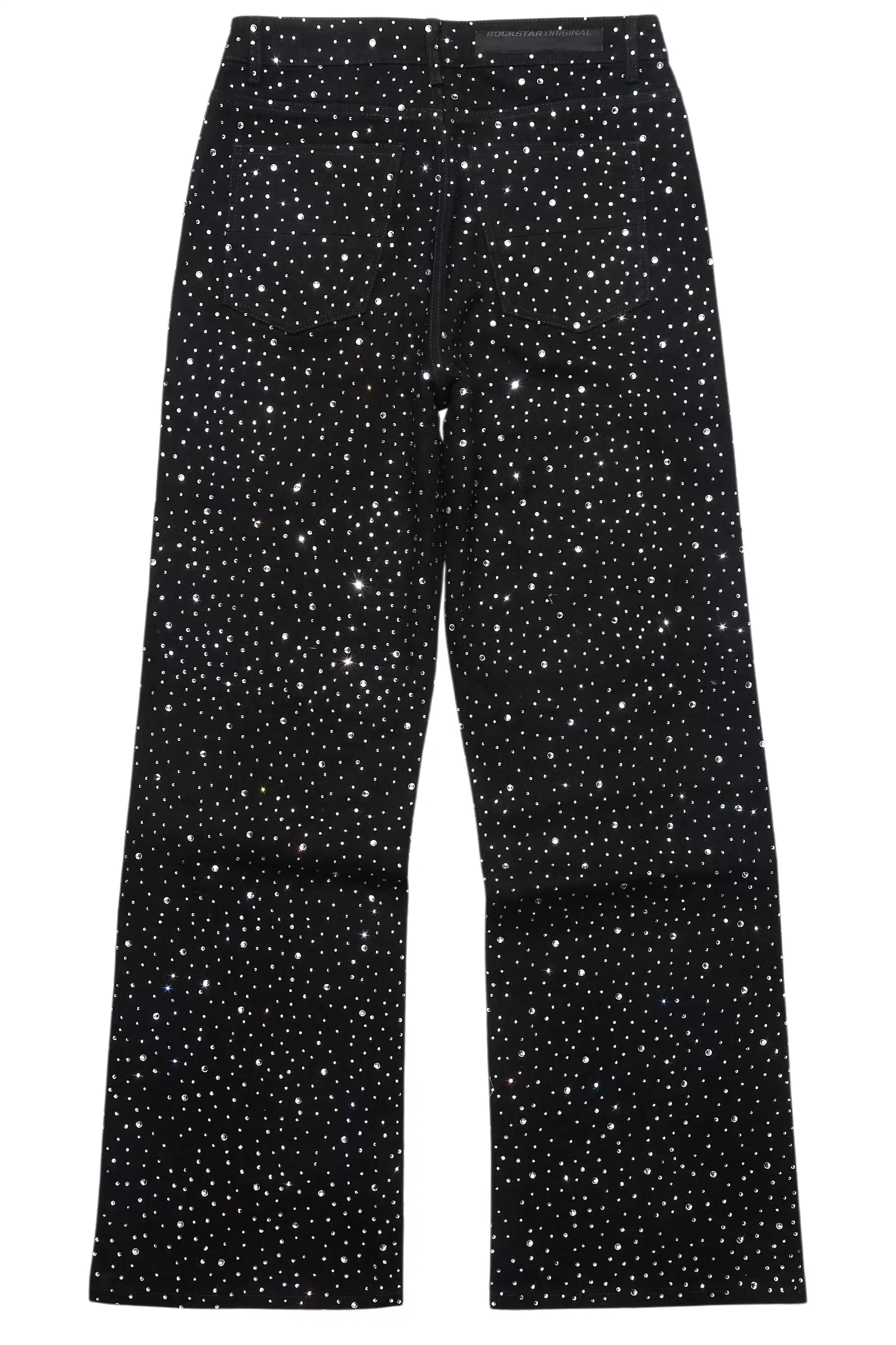 Discolite Rhinestone Jet Black Baggy Jean