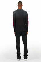 Banyan Black/Pink Long Sleeve T-Shirt/Stacked Baggy Track Pant Set