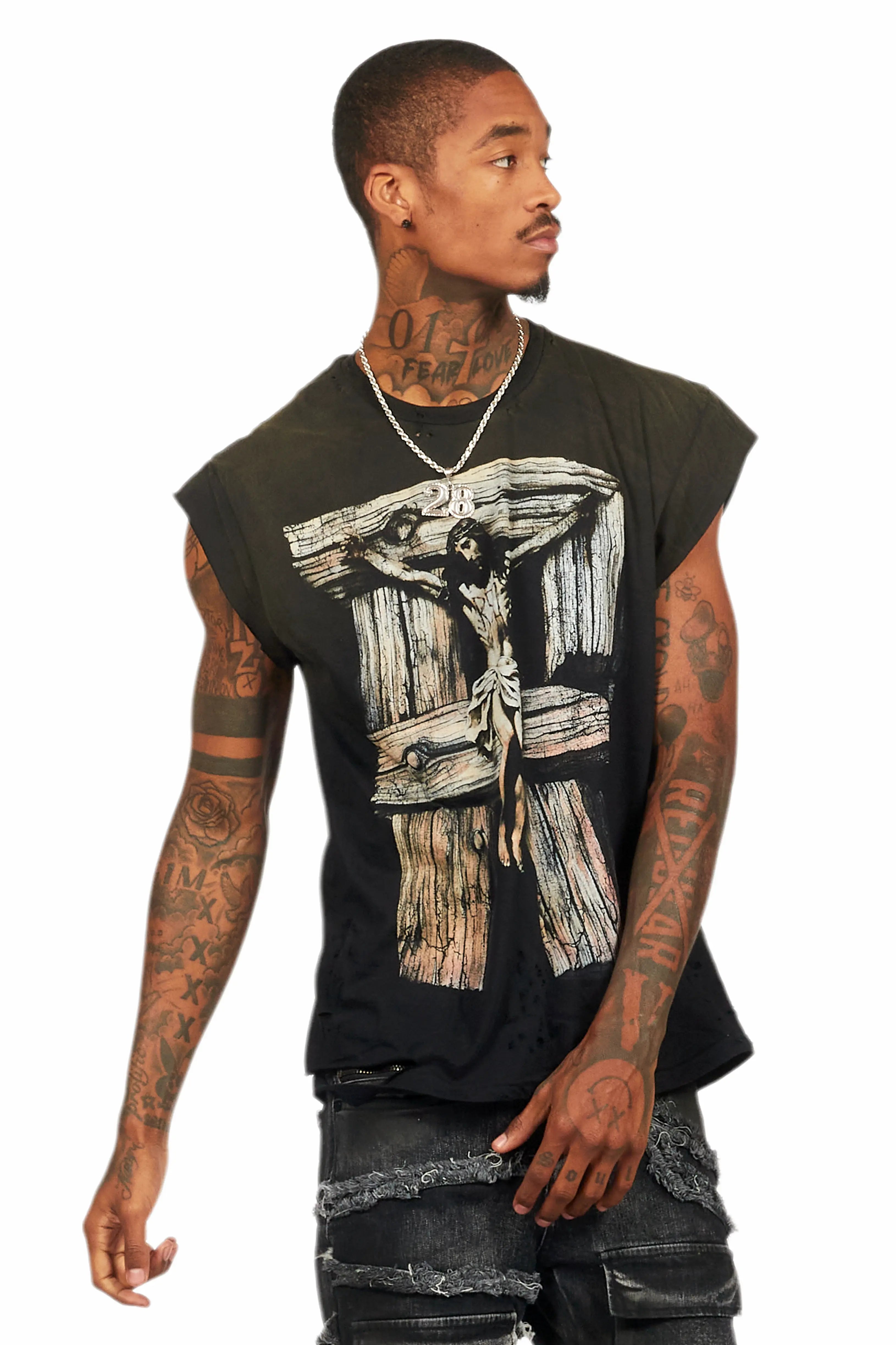 Netto Black Graphic Muscle T-Shirt