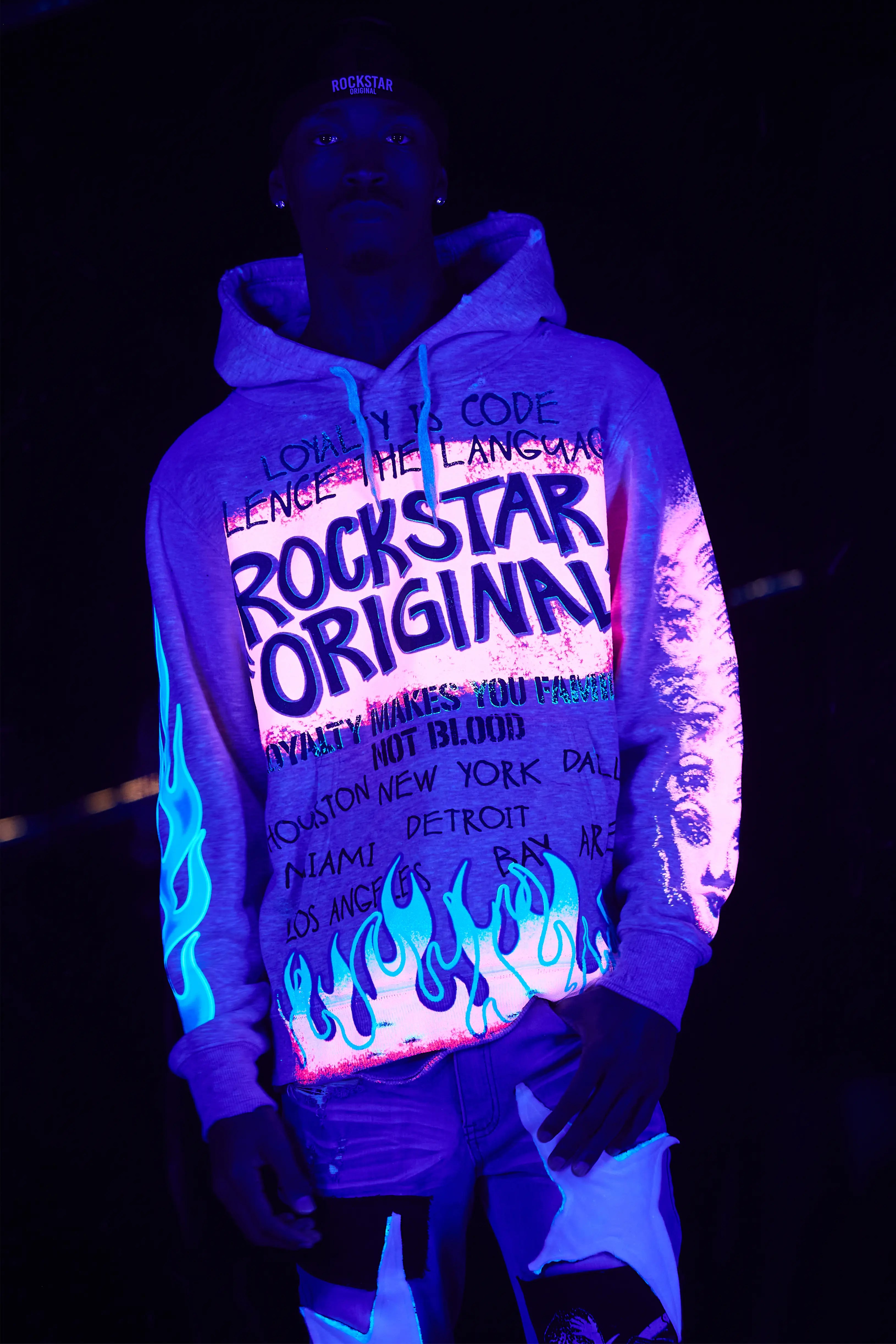 Beno Heather Grey Distressed Graphic Hoodie