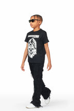 Boys Daichi Black T-Shirt/Stacked Flare Jean Set