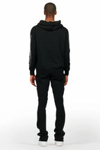 For Pinks Black Hoodie/Stack Flare Track Pant Set