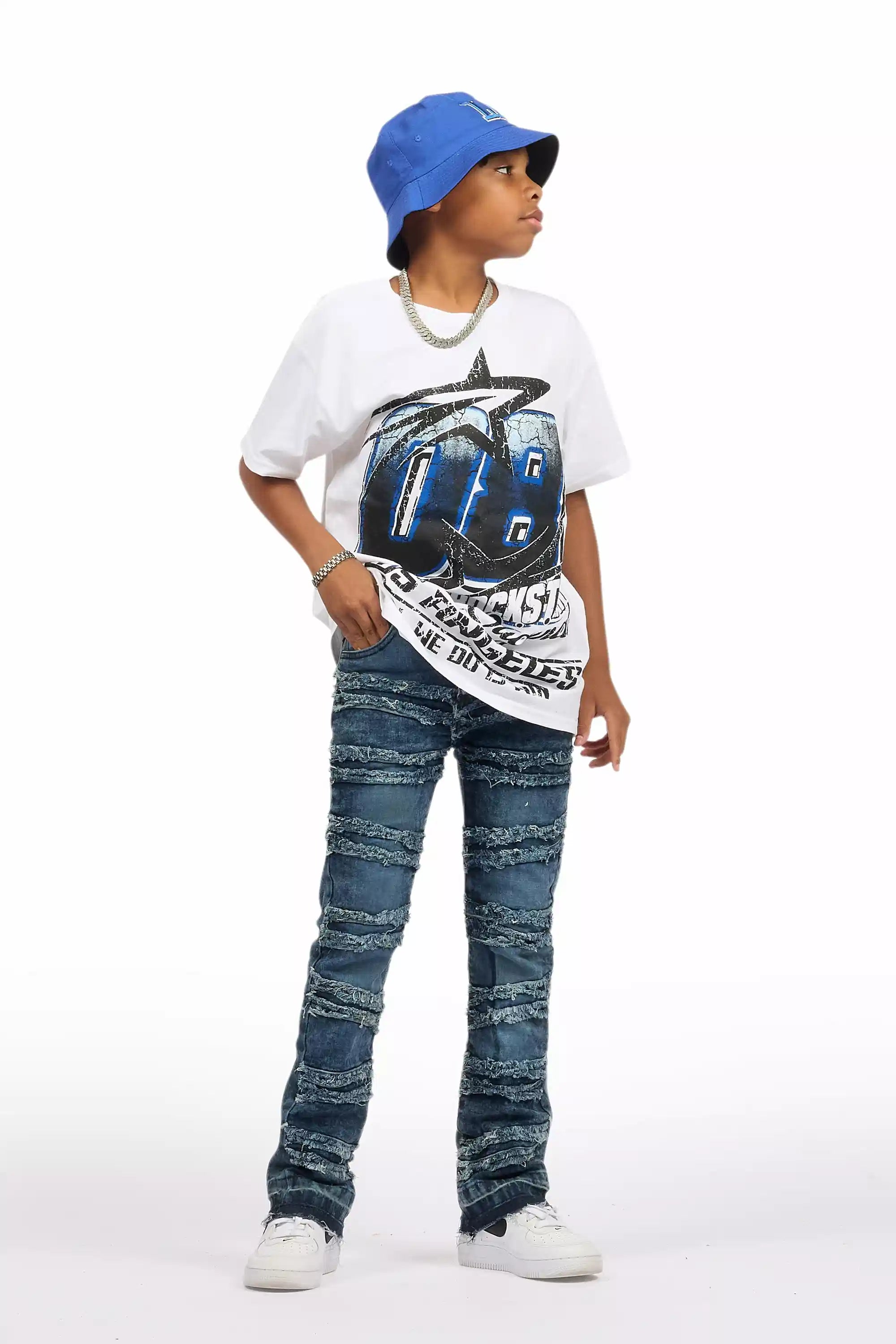 Boys Kastell White/Blue Graphic T-Shirt