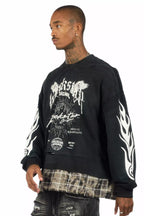 Hundo Black Graphic Flannel Crewneck
