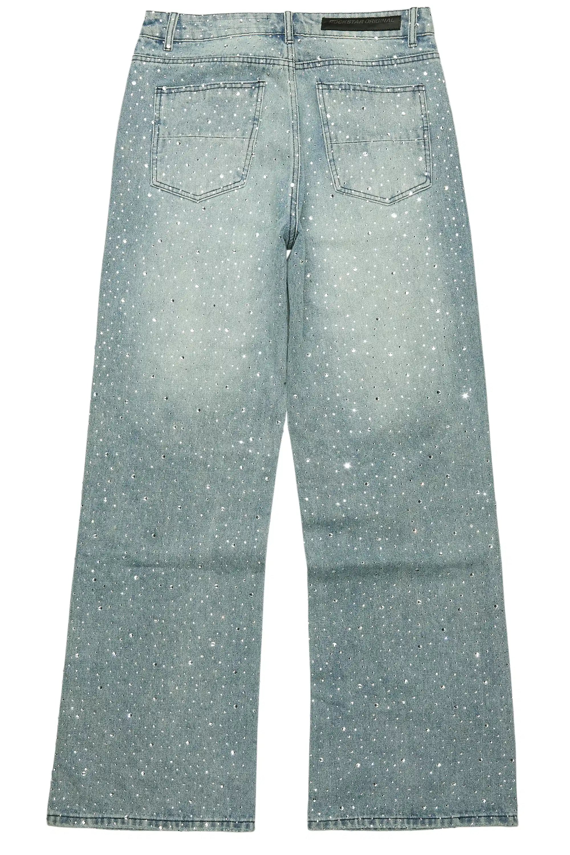 Discolite Rhinestone Light Blue Baggy Jean