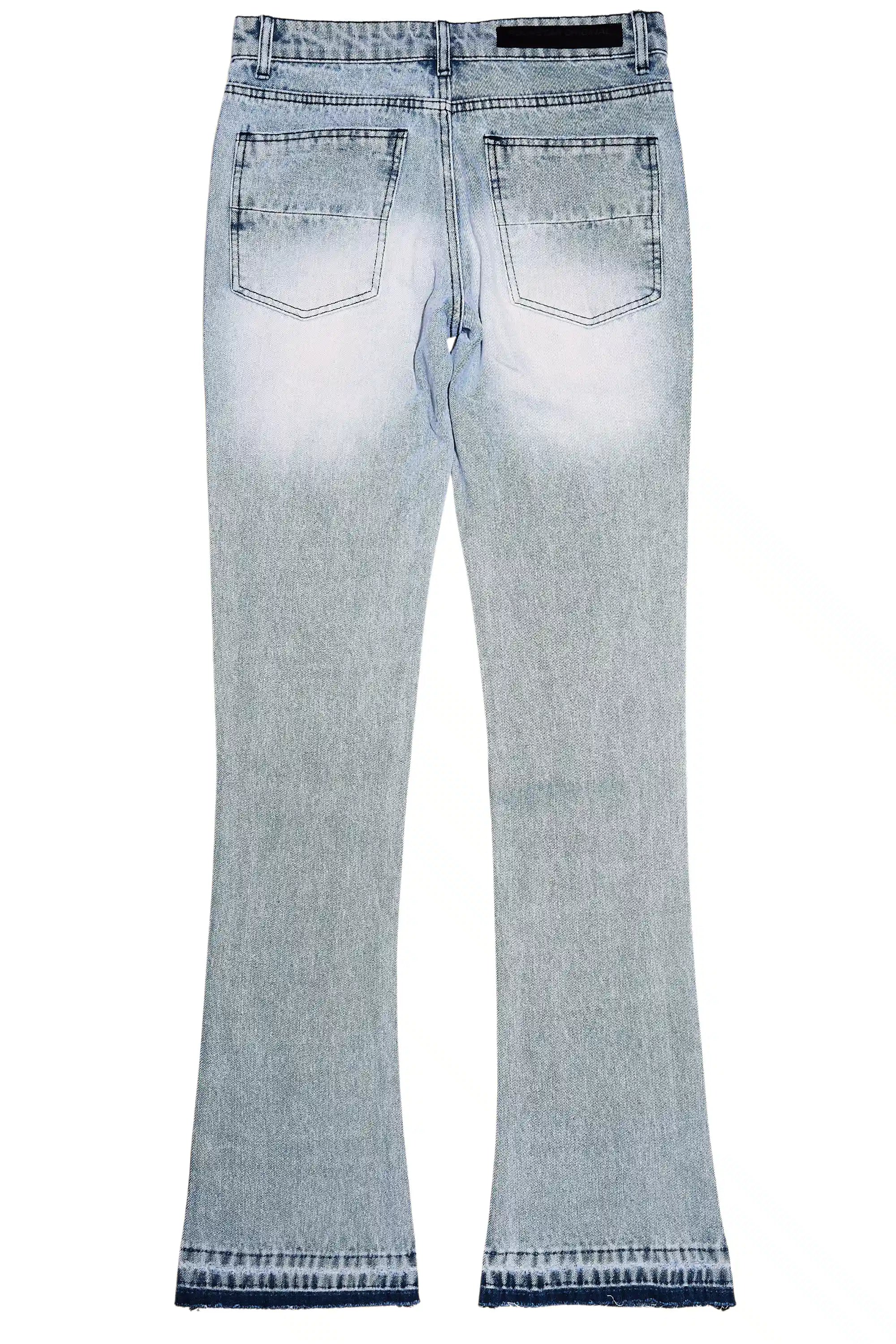 Kama Light Blue Rhinestone Stacked Flare Jean