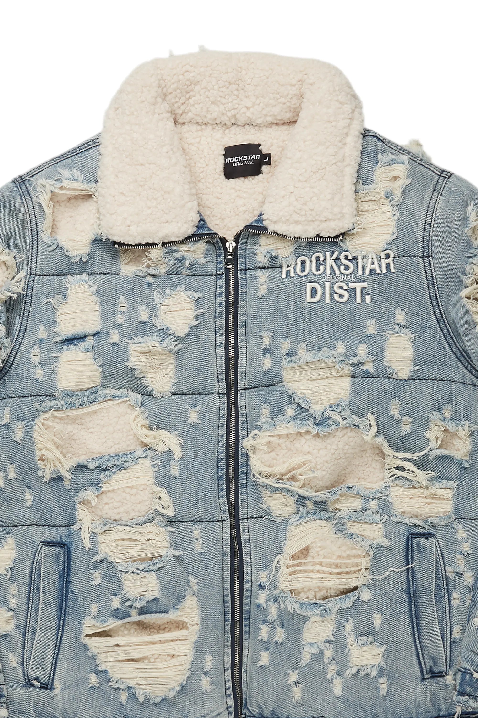 Faro Blue Denim Sherpa Puffer Jacket