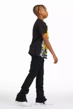Boys Nesta Black/Yellow T-Shirt/Stacked Flare Jean Set