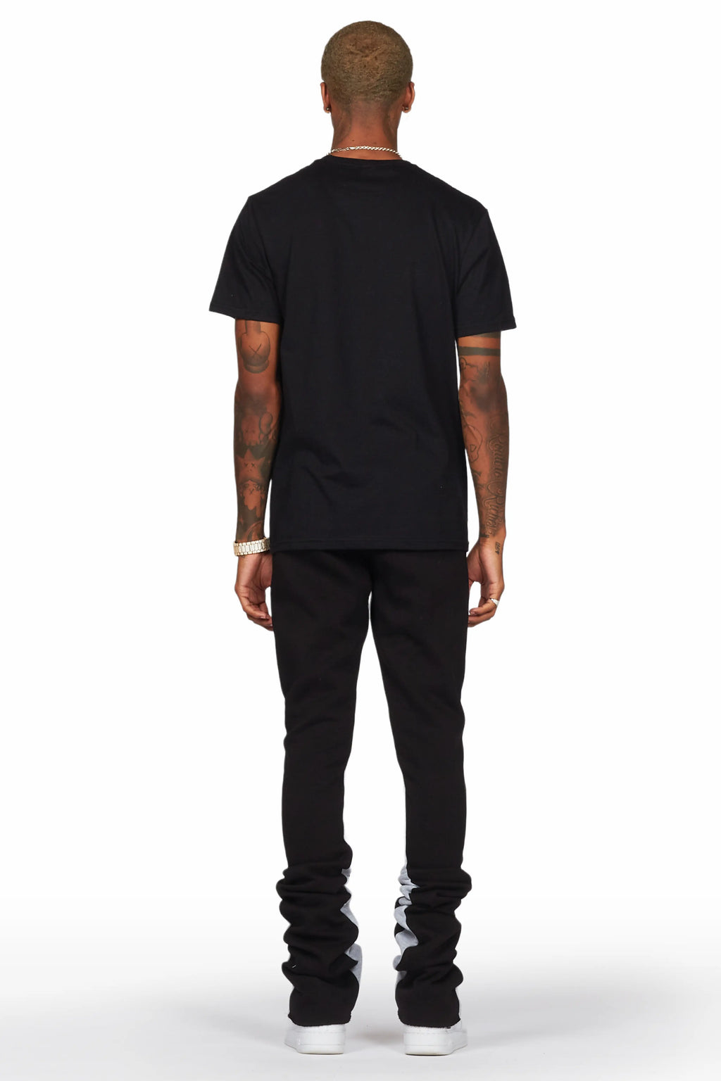 Damone Black Super Stacked Flare Track Pant