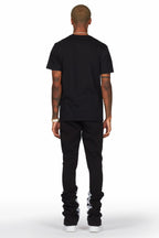 Damone Black Super Stacked Flare Track Pant
