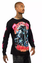 Trenzo Black/Fuchsia Long Sleeve Graphic T-Shirt