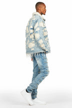 Faro Blue Denim Sherpa Puffer Jacket