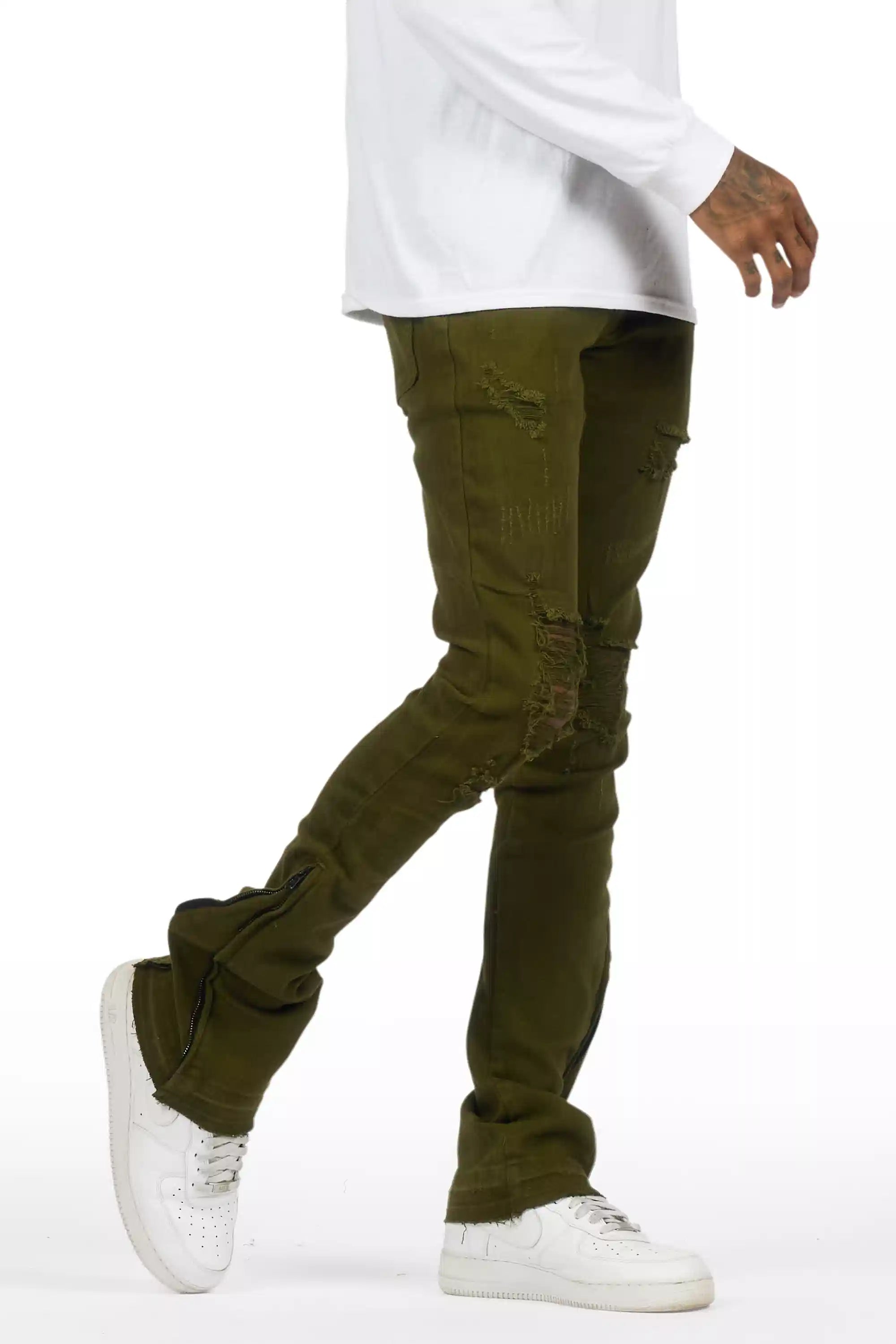 Jaymes Olive Stacked Flare Jean