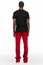 Edel Black/Burgundy T-Shirt/Stacked Baggy Track Pant Set