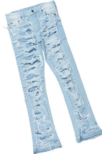 Girls Genie Grey/Blue T-Shirt/Stacked Flare Jean Set