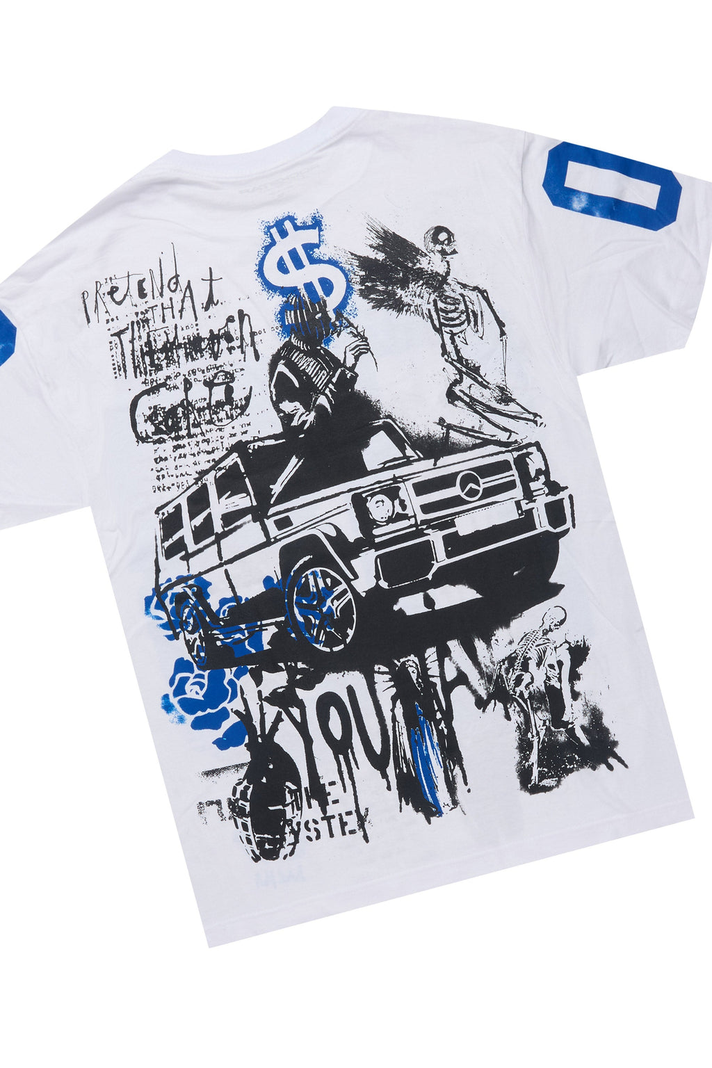 Grill White/Royal Blue Oversized Graphic T-Shirt/Dag Stacked Flare Jean Set