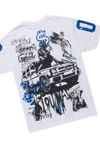 Grill White/Royal Blue Oversized Graphic T-Shirt/Dag Stacked Flare Jean Set