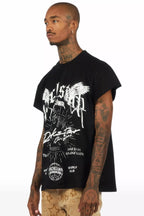 Tally Black Sleeveless Graphic T-Shirt