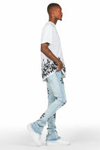 Neige Blue/ Black Graphic Stacked Flare Jean