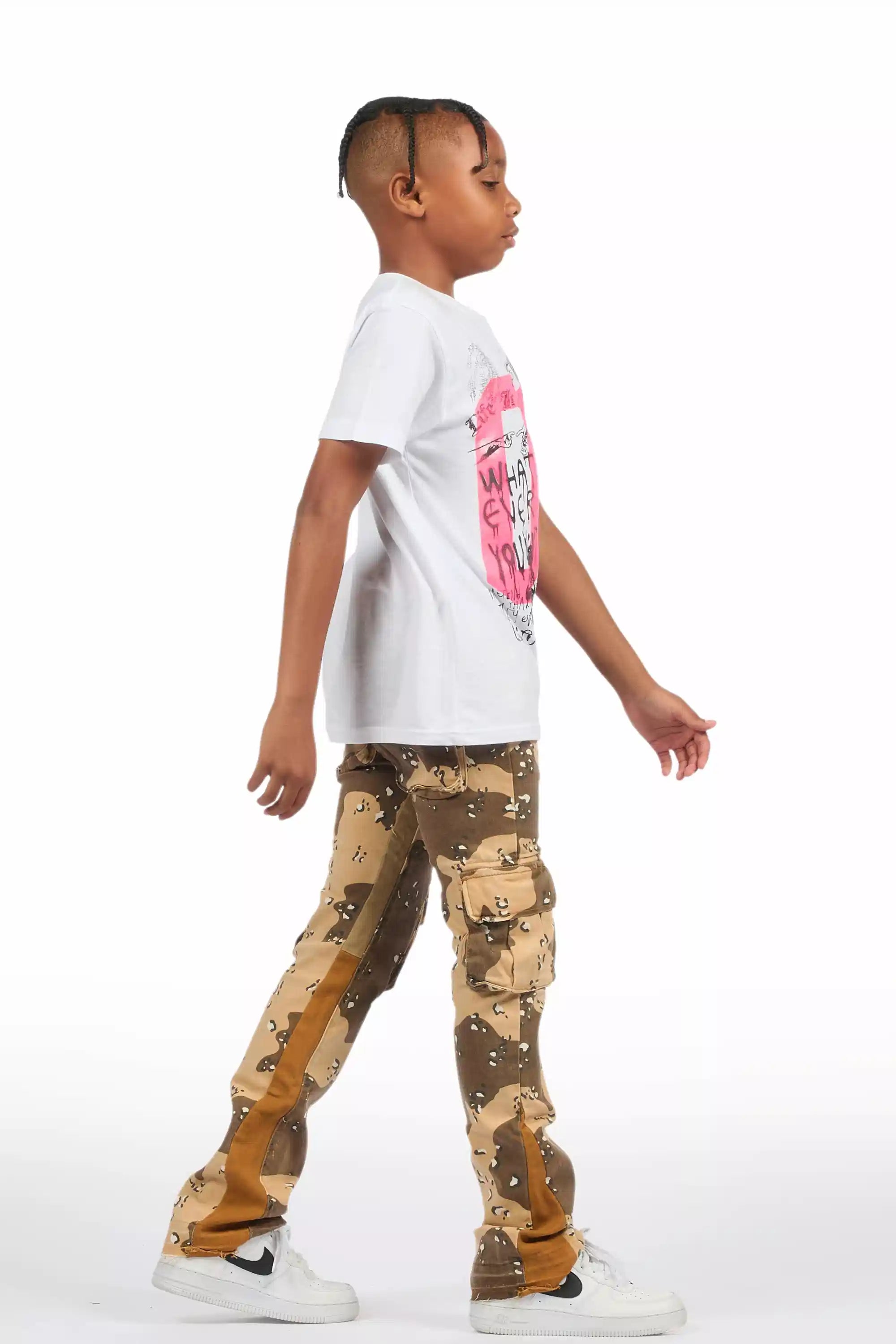 Boys Kirrem Desert Camo Stacked Flare Jean