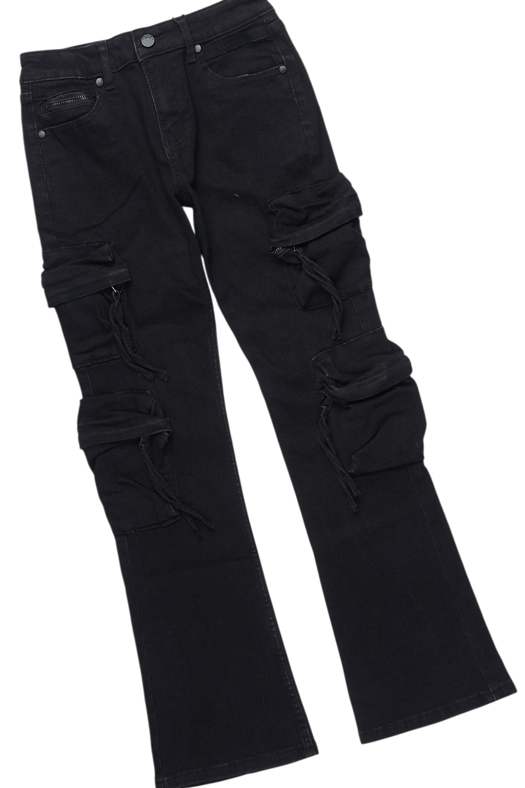 Boys Beno Black/Green T-Shirt/Stacked Flare Jean Set