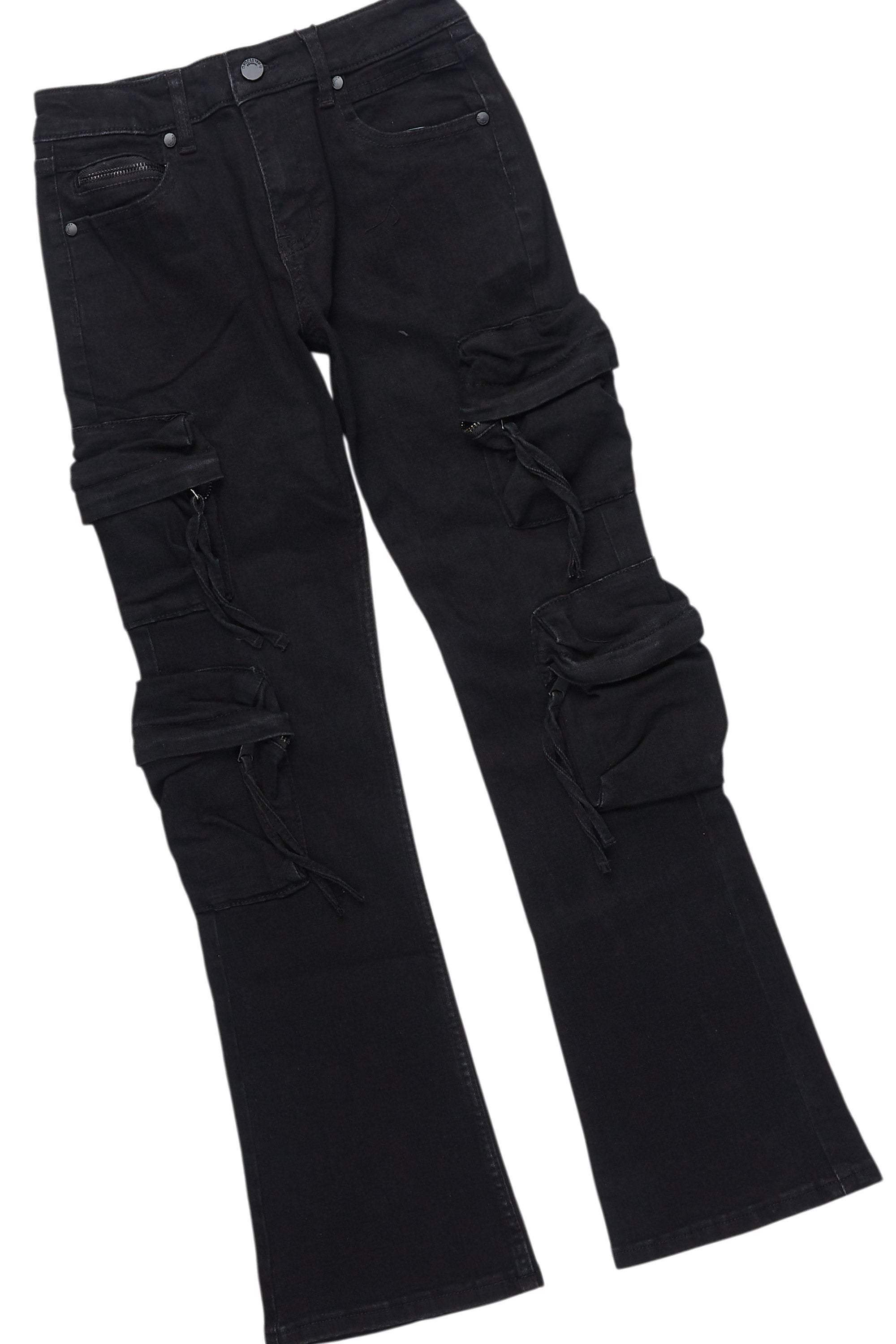 Boys Beno Black/Green T-Shirt/Stacked Flare Jean Set