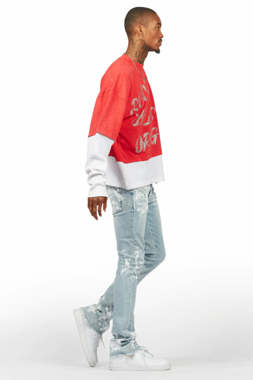 Kodak Blue/White Painter Stacked Flare Jean